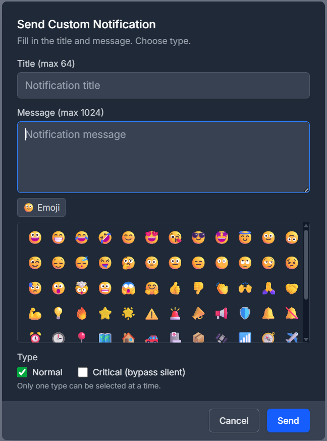 Admin custom message notifications