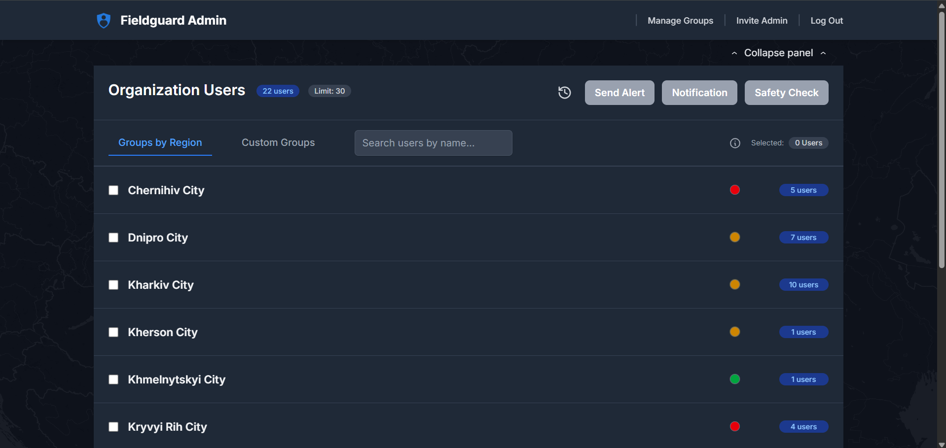 Admin dashboard overview